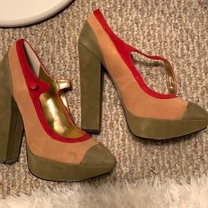 Chunky heel multi colored strap heels